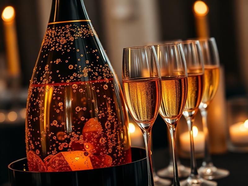 Champagne reception with golden bubbles