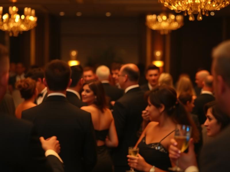 Guests networking in black tie